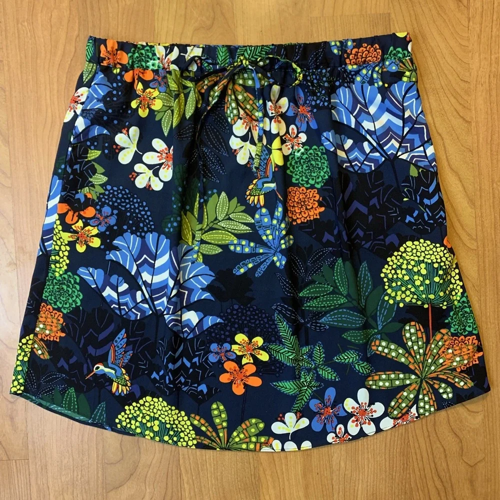 Ann Taylor LOFT Tropical Floral Hummingbird Skirt S